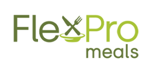 A logo of an eating utensil and the words " flexpro meals ".